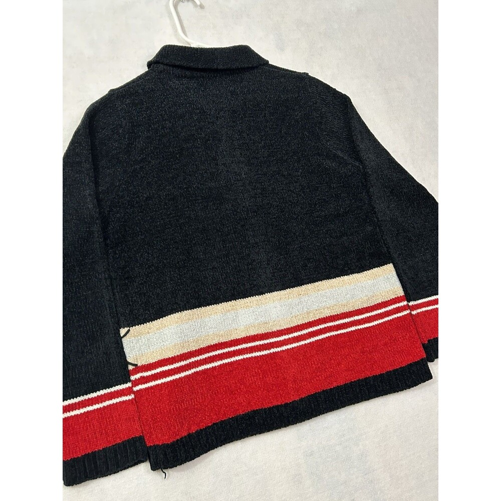 Sag Harbor Cardigan Y2K Retro Soft Black Red Full Zip Chenille Coastal Grandma - Picture 5 of 9